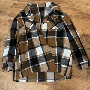 SHEIN Brown Plaid Button-Up Shirt